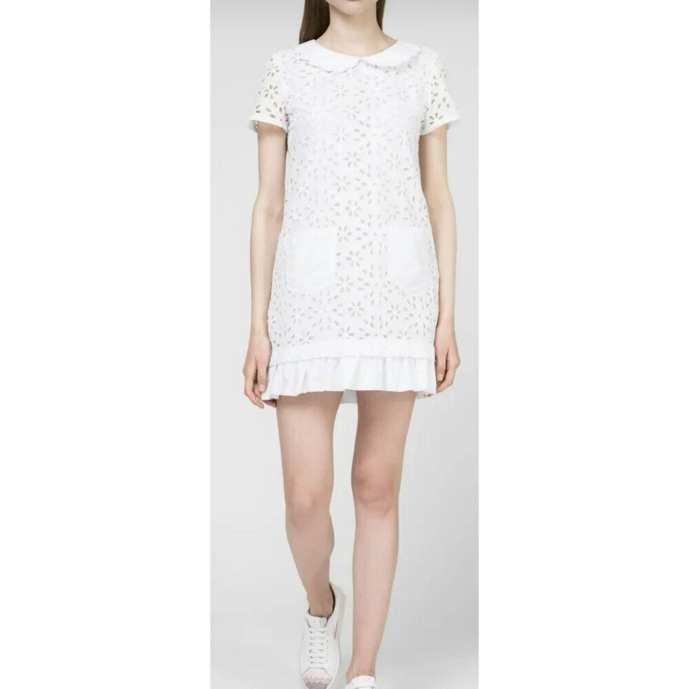 Love Moschino White Eyelet Lace Dress With Scalloped Collar Size 8 New